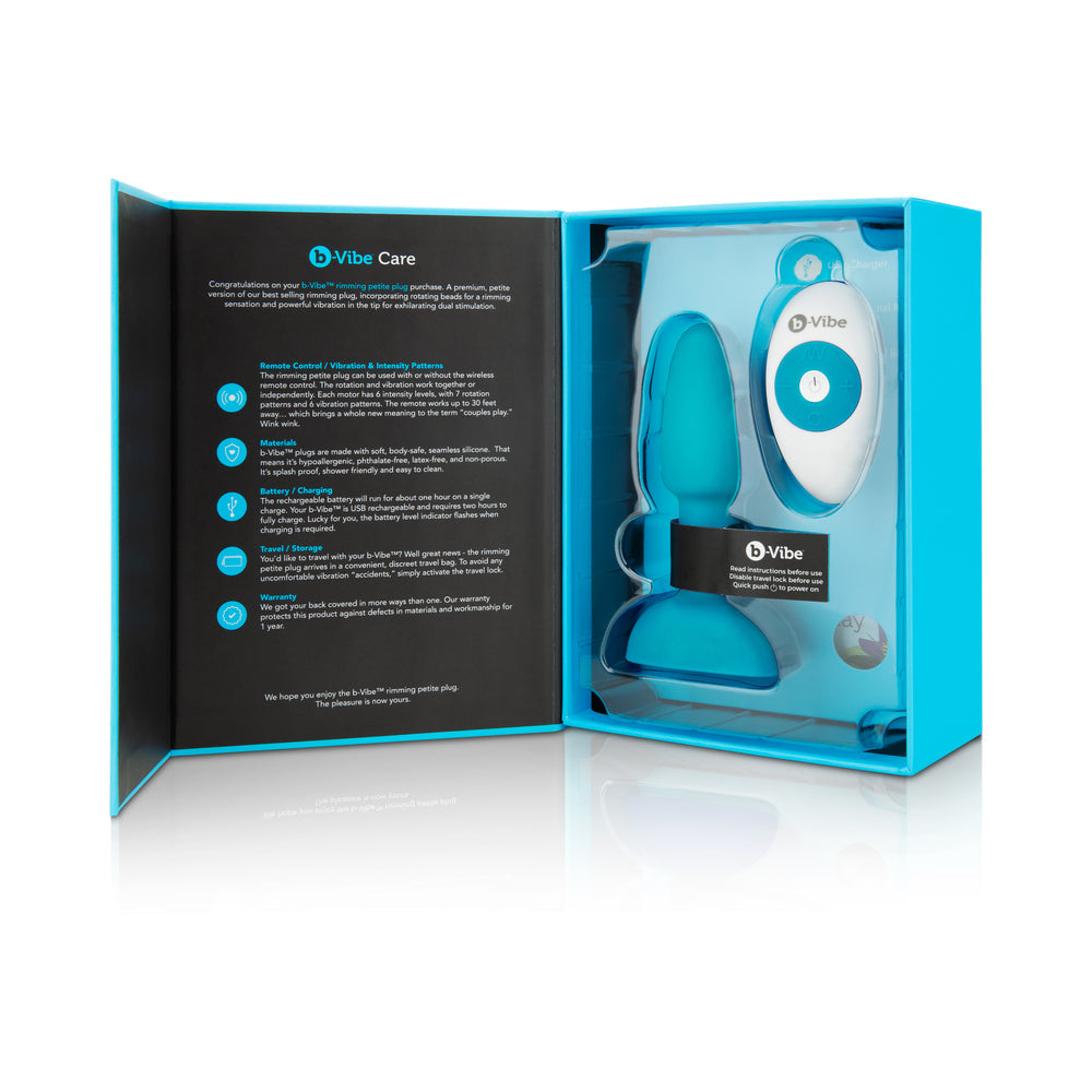 b-Vibe Rimming Plug Petite Rotating and Vibrating Remote Control Plug - Teal