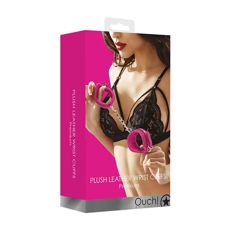 Ouch! Premium Plush Leather Adjustable Wrist Cuffs – Hot Pink