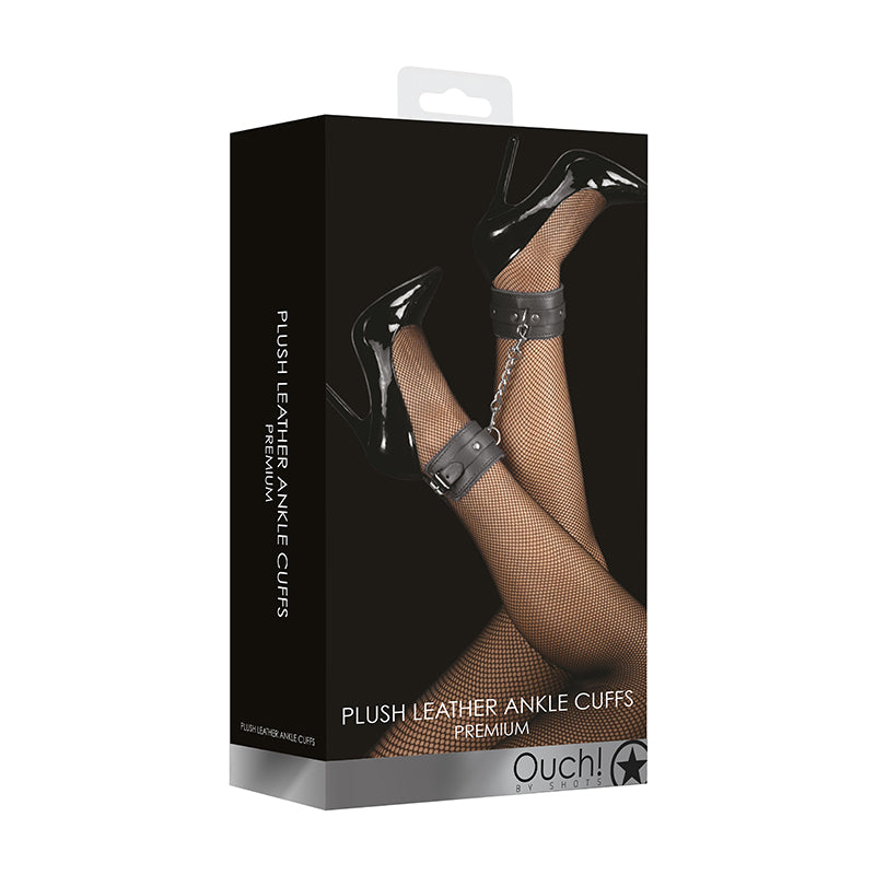 Ouch! Premium Plush Leather Adjustable Ankle Cuffs – Black