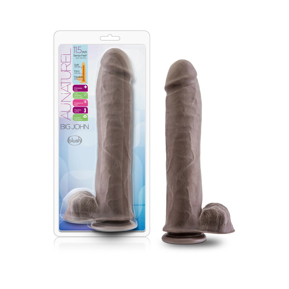 Au Naturel Big John 11.5 in. Posable Dual Density Dildo with Balls – Dark Brown