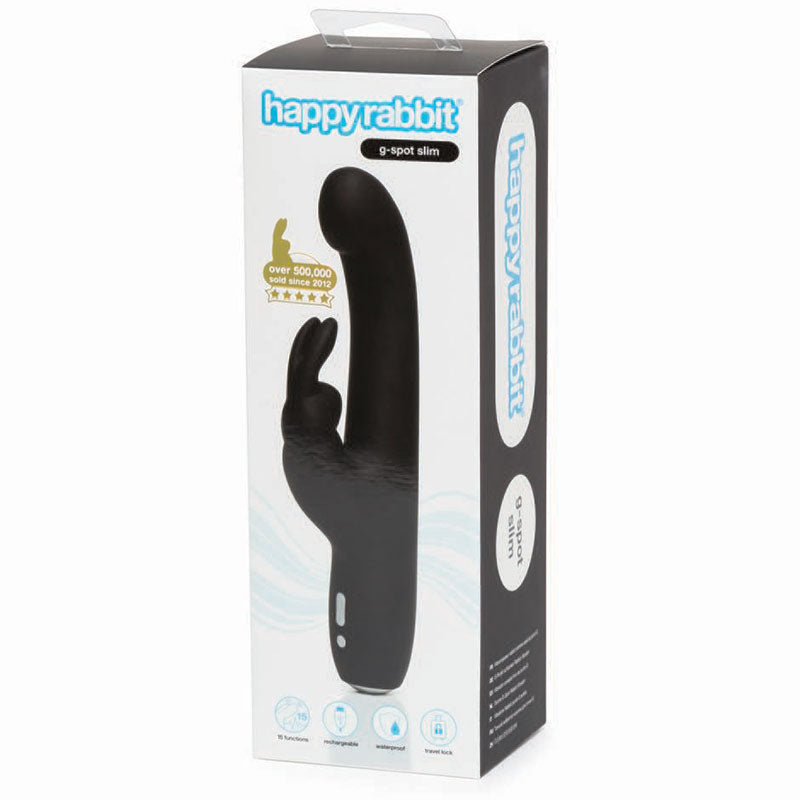 Happy Rabbit G-Spot Slim Rechargeable Silicone Slimline Rabbit Vibrator - Black