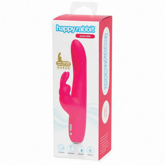 Happy Rabbit Slimline Curve Rechargeable Silicone Rabbit Vibrator - Pink