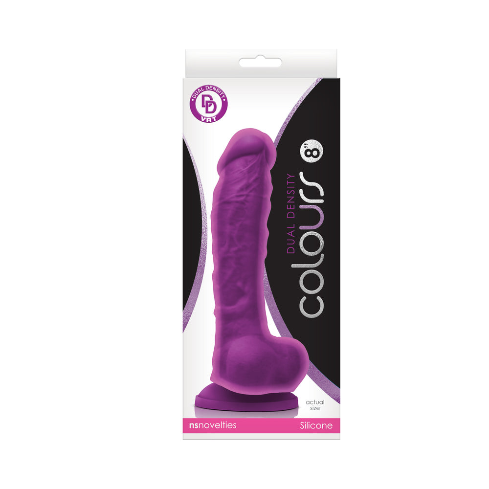 Colours Dual Density 8 inch Silicone Dildo with Suction Cup - Purple