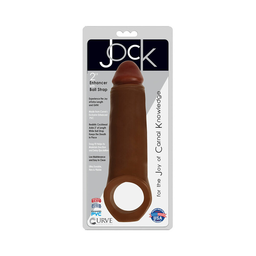 Curve Toys Jock 2 in. Enhancer with Ball Strap Extension Sheath – Brown