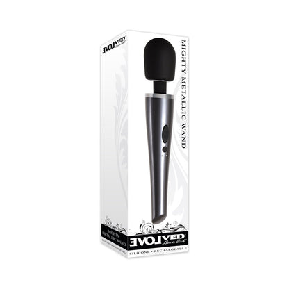 Evolved Mighty Metallic Wand Rechargeable Silicone Massager – Chrome/Black