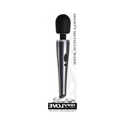 Evolved Mighty Metallic Wand Rechargeable Silicone Massager – Chrome/Black
