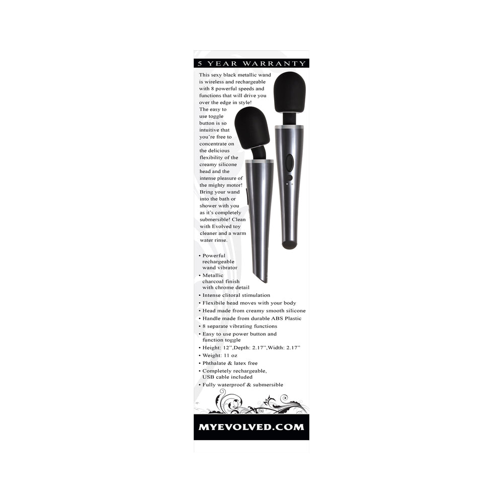 Evolved Mighty Metallic Wand Rechargeable Silicone Massager – Chrome/Black