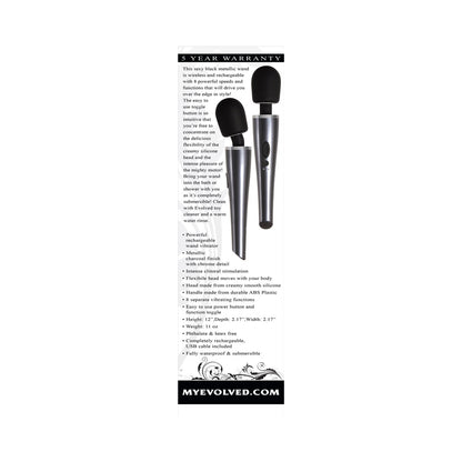 Evolved Mighty Metallic Wand Rechargeable Silicone Massager – Chrome/Black