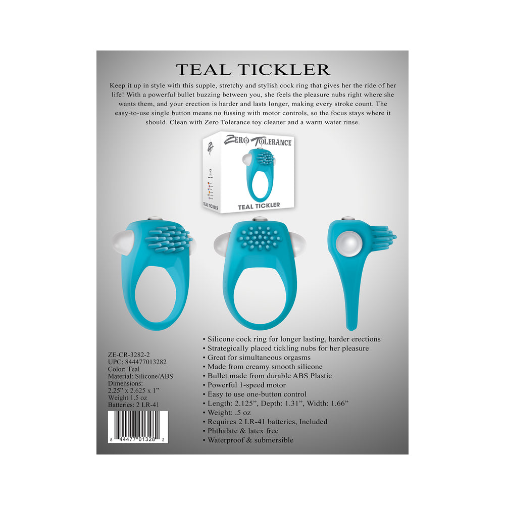 Zero Tolerance Teal Tickler Single-Speed Vibrating Silicone Cockring - Teal