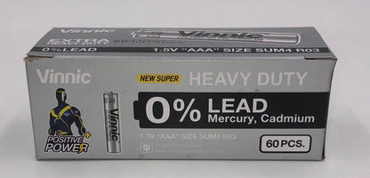 Vinnic Extra Heavy Duty AAA Batteries - 1.5V - 60 Pack