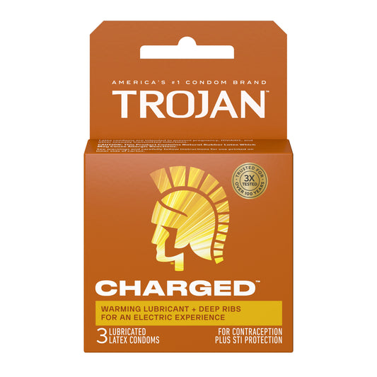 Trojan Charged Orgasmic Pleasure Condoms - 3 Pack