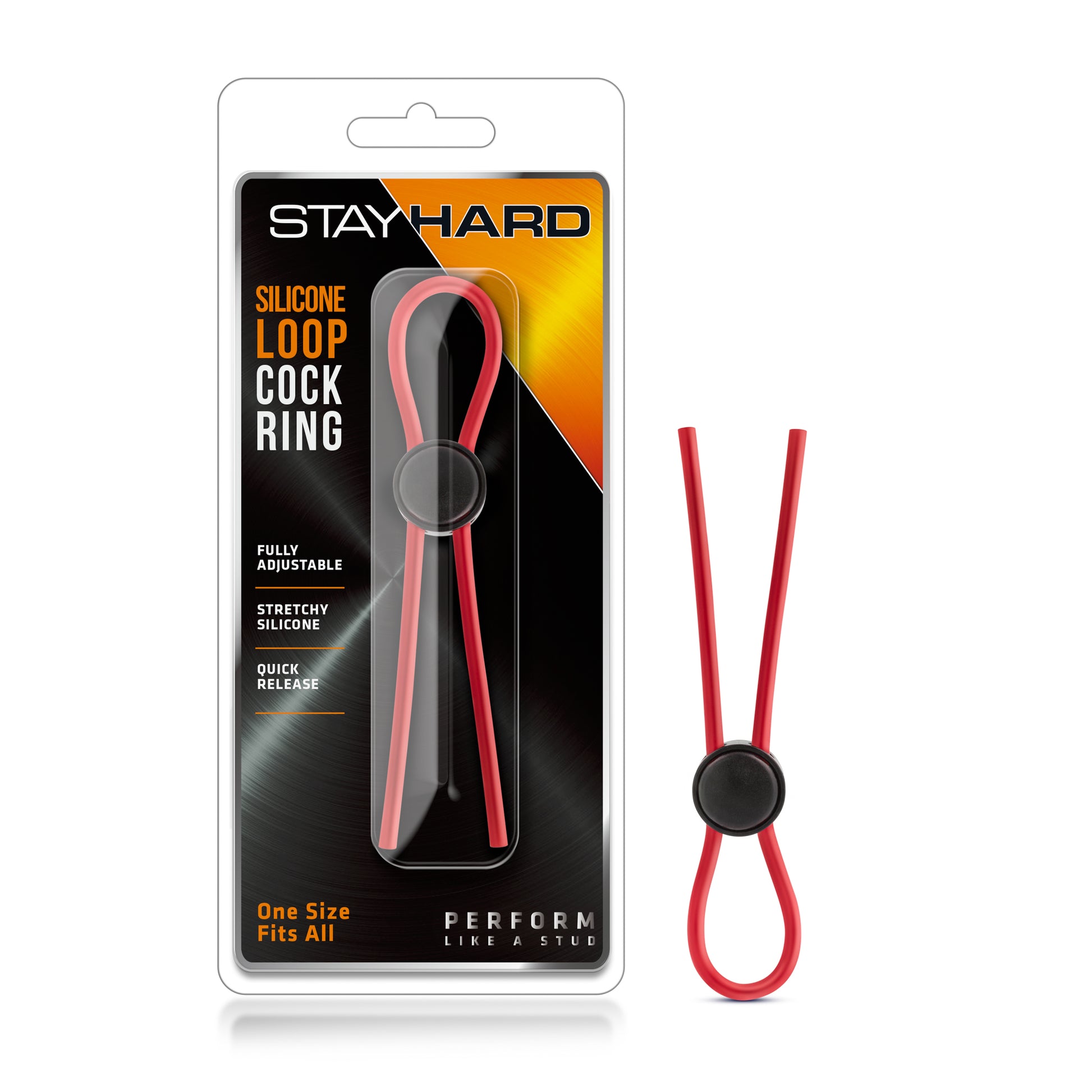 Blush Stay Hard Silicone Loop Cock Ring - Red - Adjustable Design