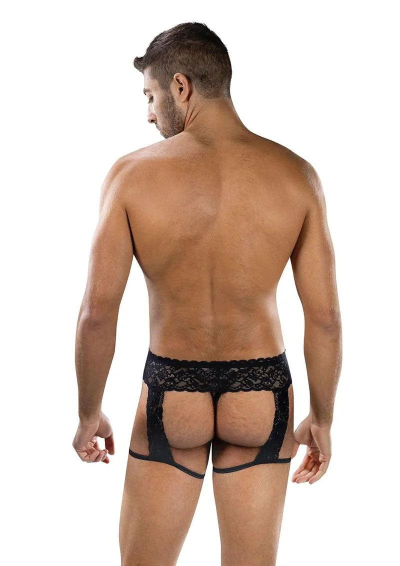 Envy Menswear Midnight Stride Garters - Sheer Black Floral Lace - One Size