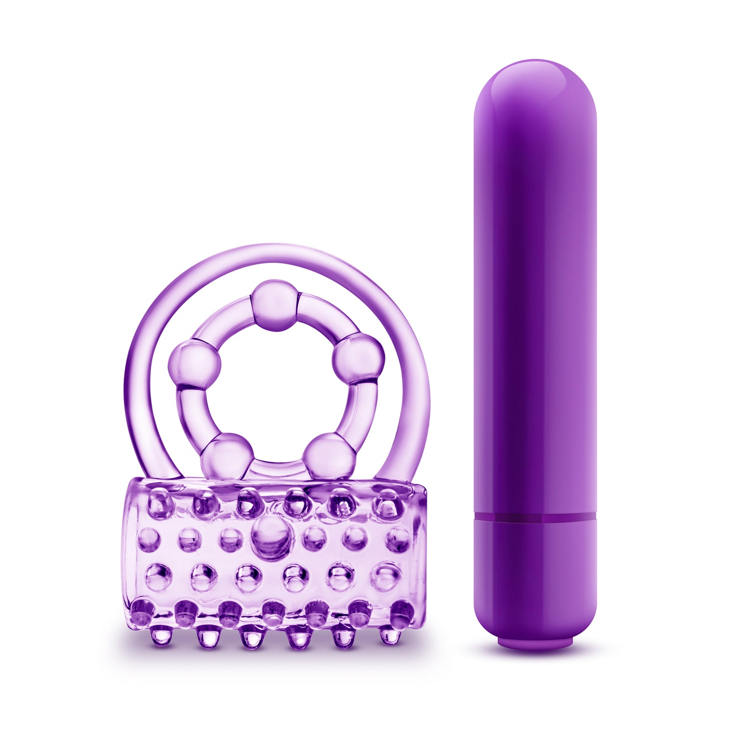 Blush Play With Me The Player Vibrating Double Strap Ring - Purple