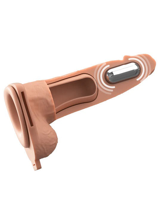 Pipedream Fantasy X-Tensions Elite 6" Vibrating Hollow Silicone Strap-on - Beige
