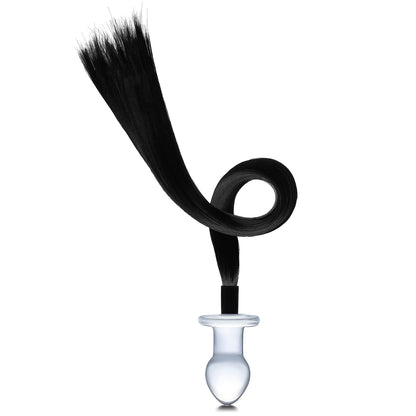 Electric Novelties 3" Horse Tail Glass Butt Plug - Clear - Hypoallergenic