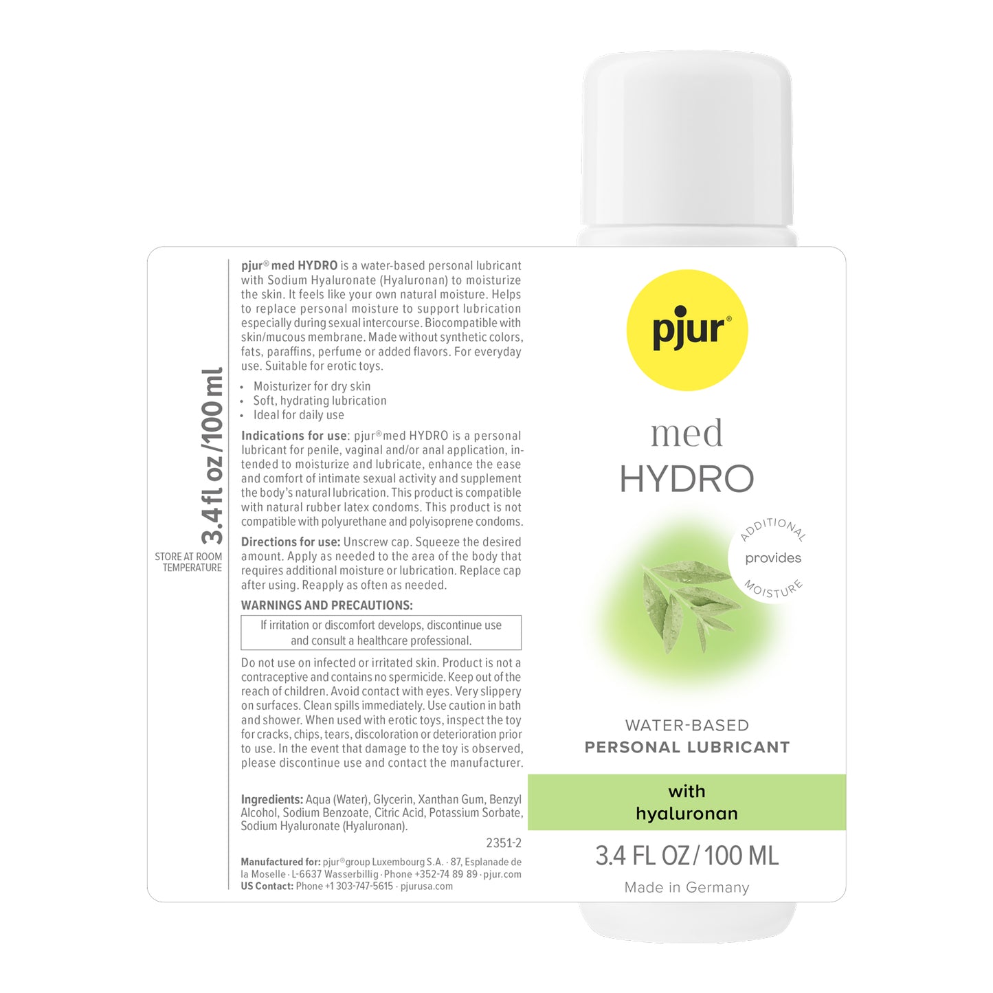 Pjur Med Hydro Glide Personal Lubricant – Water-Based, 3.4 Fl. Oz. / 100ml