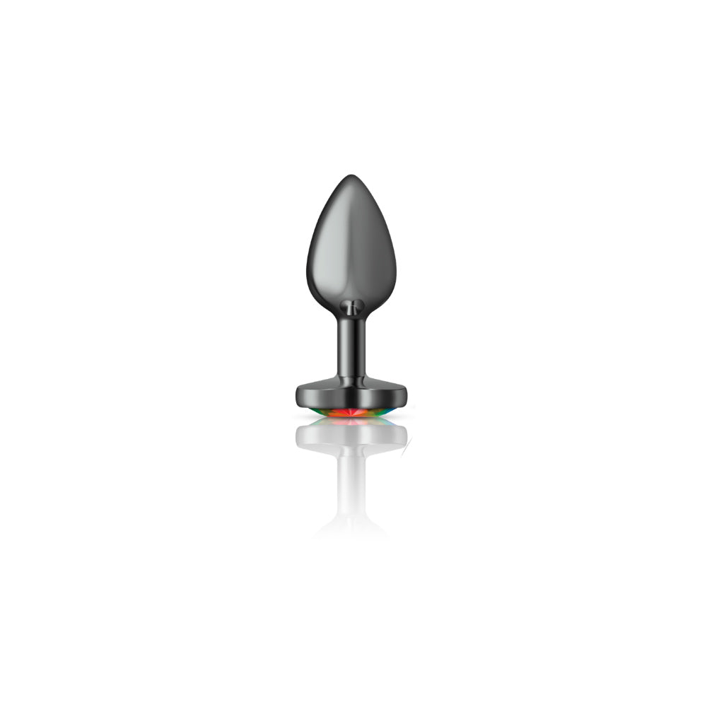 Cheeky Charms Rainbow Heart Gem Gunmetal Metal Anal Plug - Small