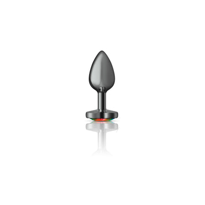 Cheeky Charms Rainbow Heart Gem Gunmetal Metal Anal Plug - Small