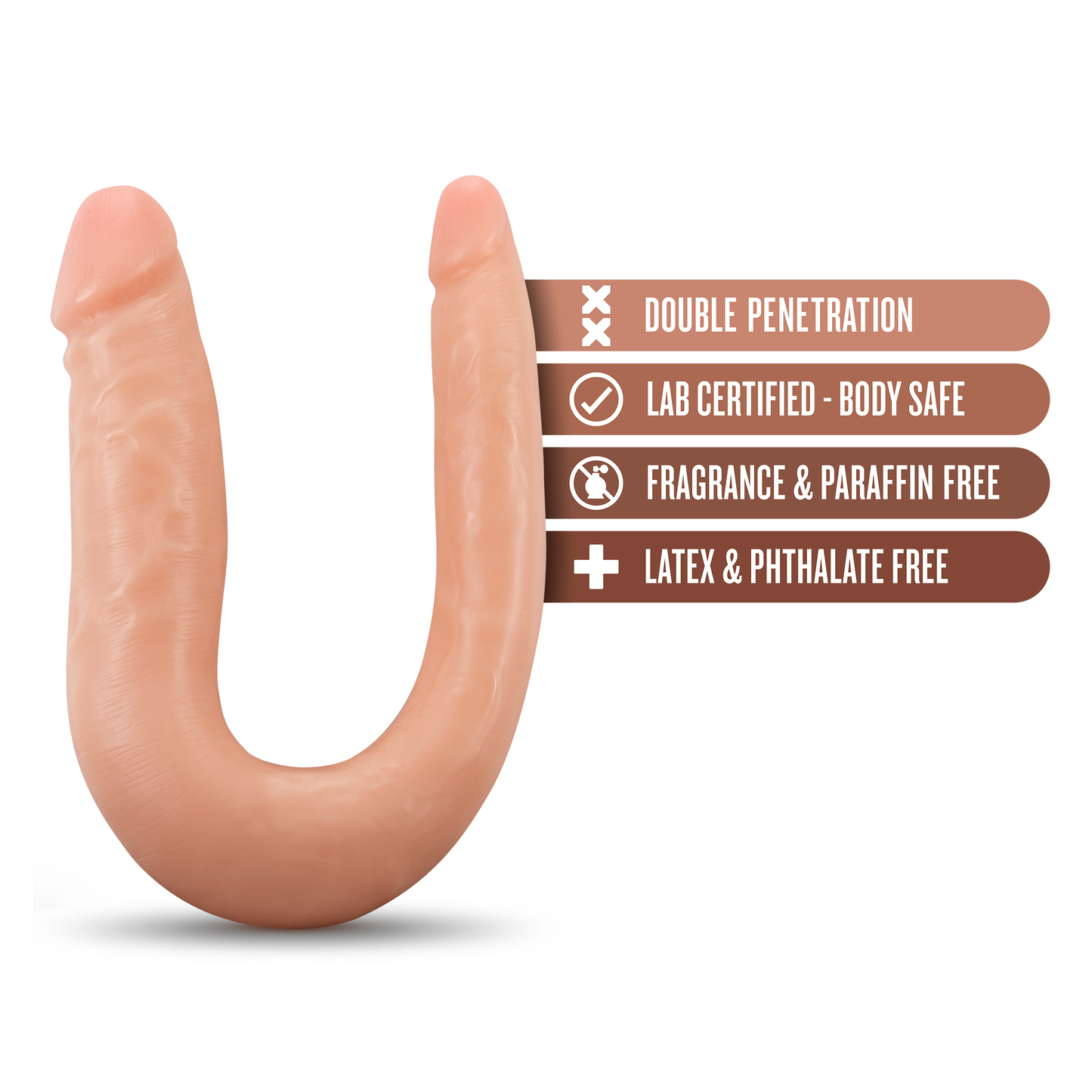 Dr. Skin Mini Double Dong - U-Shaped Toy for Double Penetration - Beige