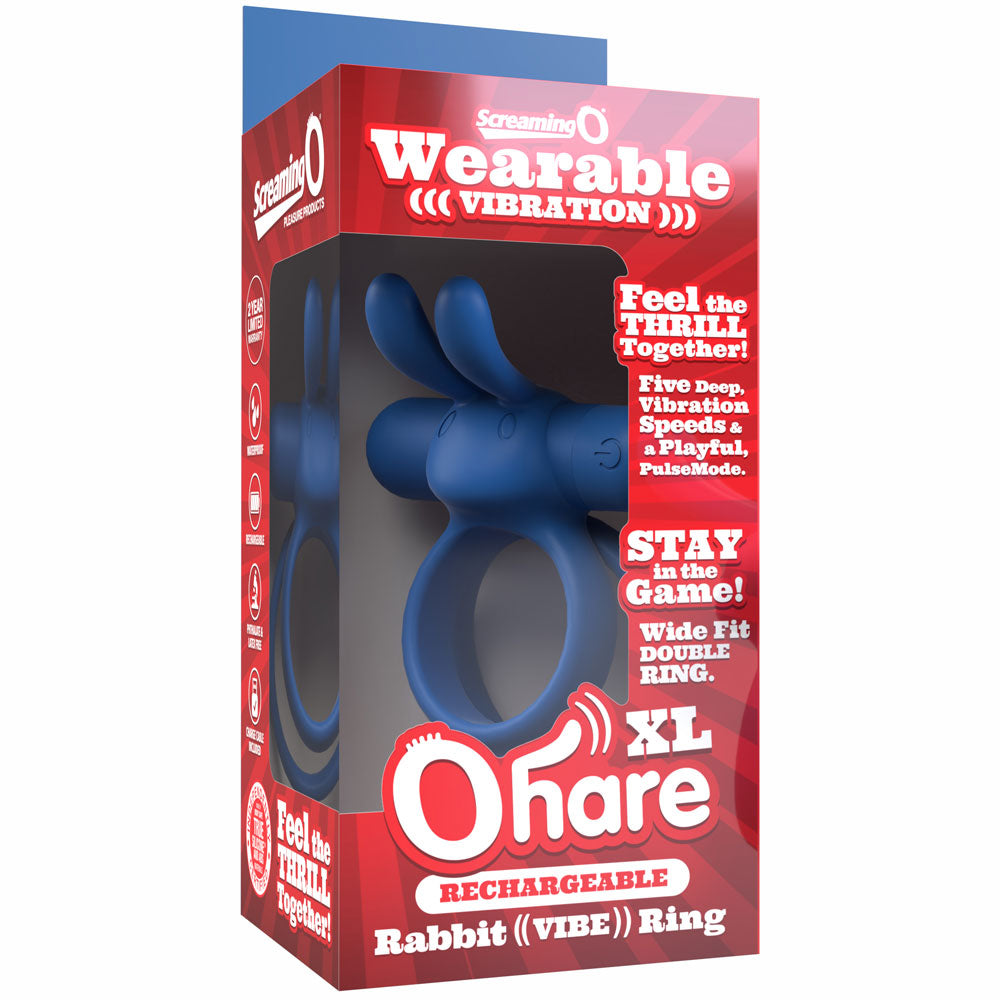 Screaming O Ohare XL Rechargeable Vibrating Ring with Rabbit Ears – Blue