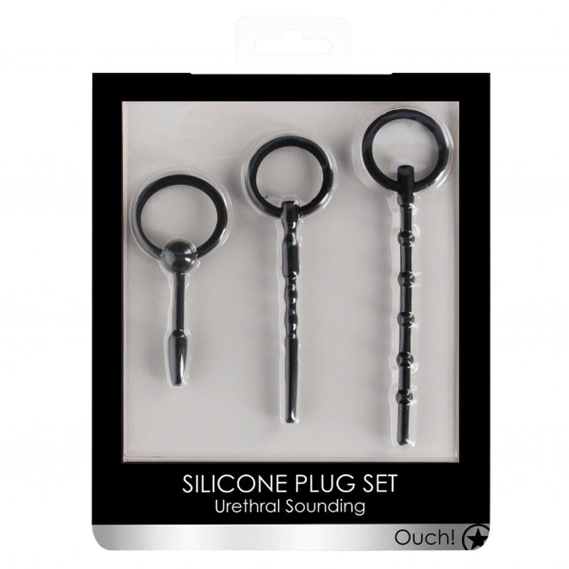 OUCH Urethral Sounding Silicone Plug Set – 3-Piece – Black