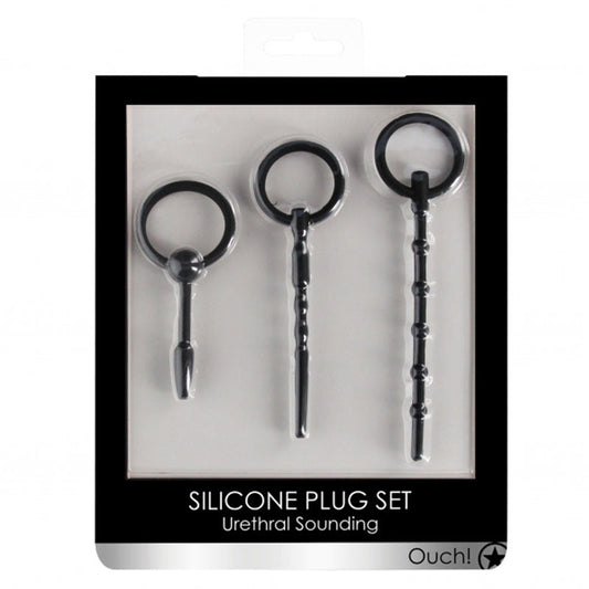 OUCH Urethral Sounding Silicone Plug Set – 3-Piece – Black