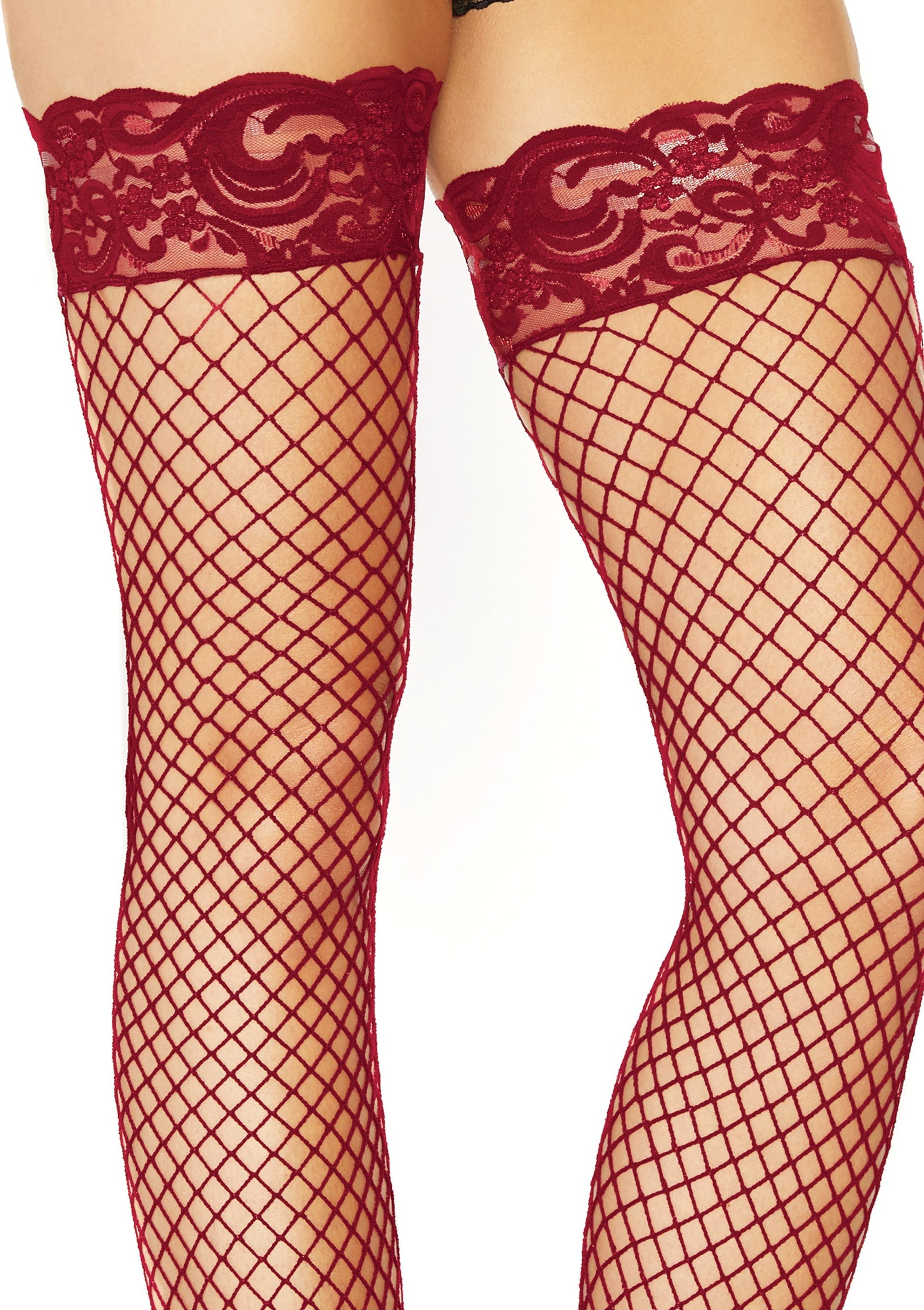 Leg Avenue Stay Up Fishnet Thigh Highs – Burgundy