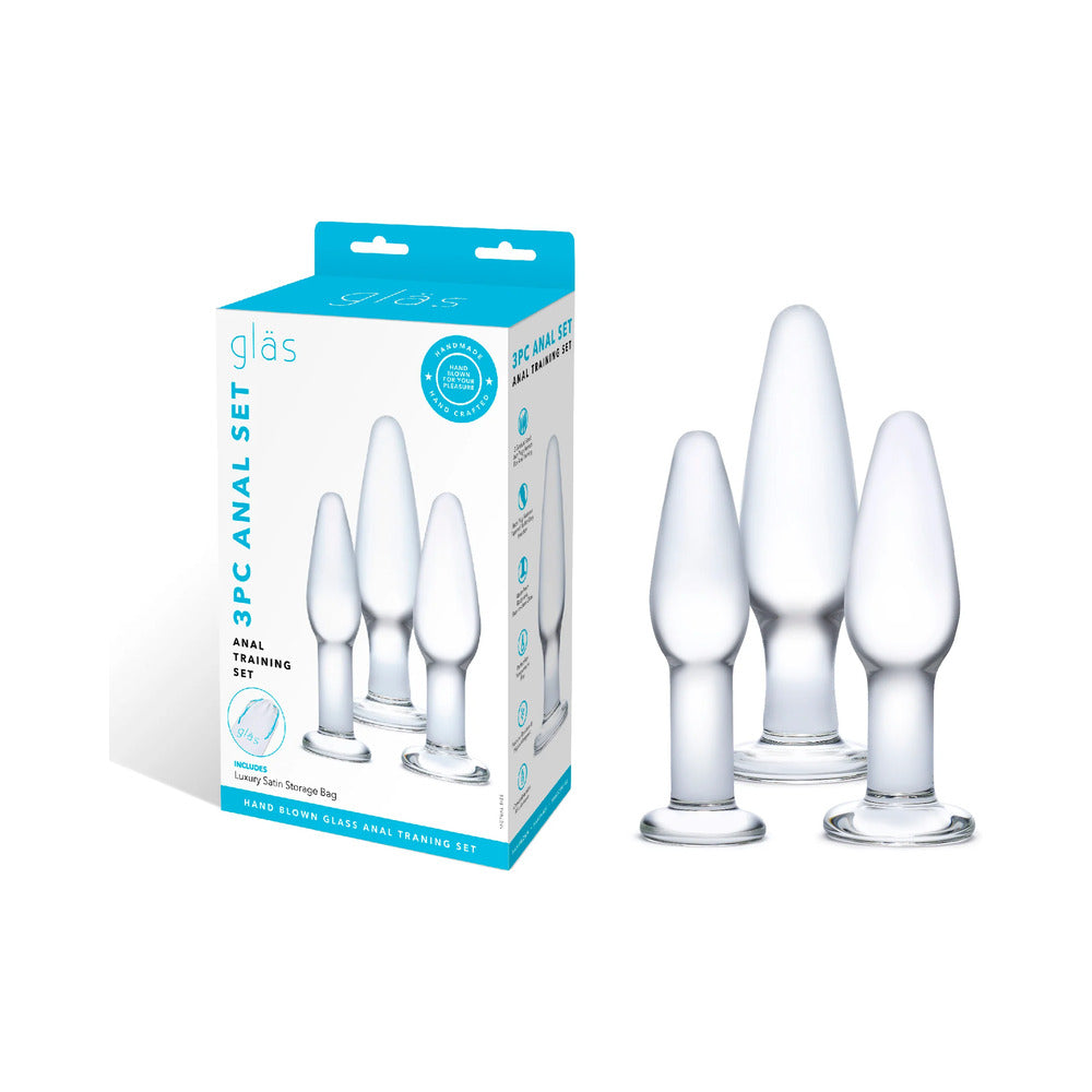 Electric Eel Glas 3-Piece Glass Anal Plug Training Set – Clear