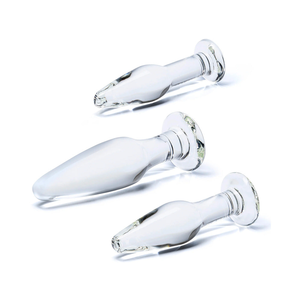 Electric Eel Glas 3-Piece Glass Anal Plug Training Set – Clear