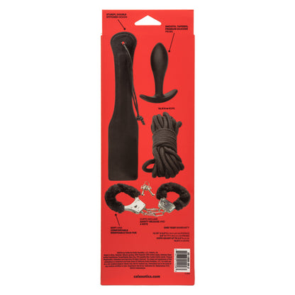CalExotics Pleasure Kits Bondage Collection - Black - Includes Paddle, Silicone Probe, Cuffs, and Rope