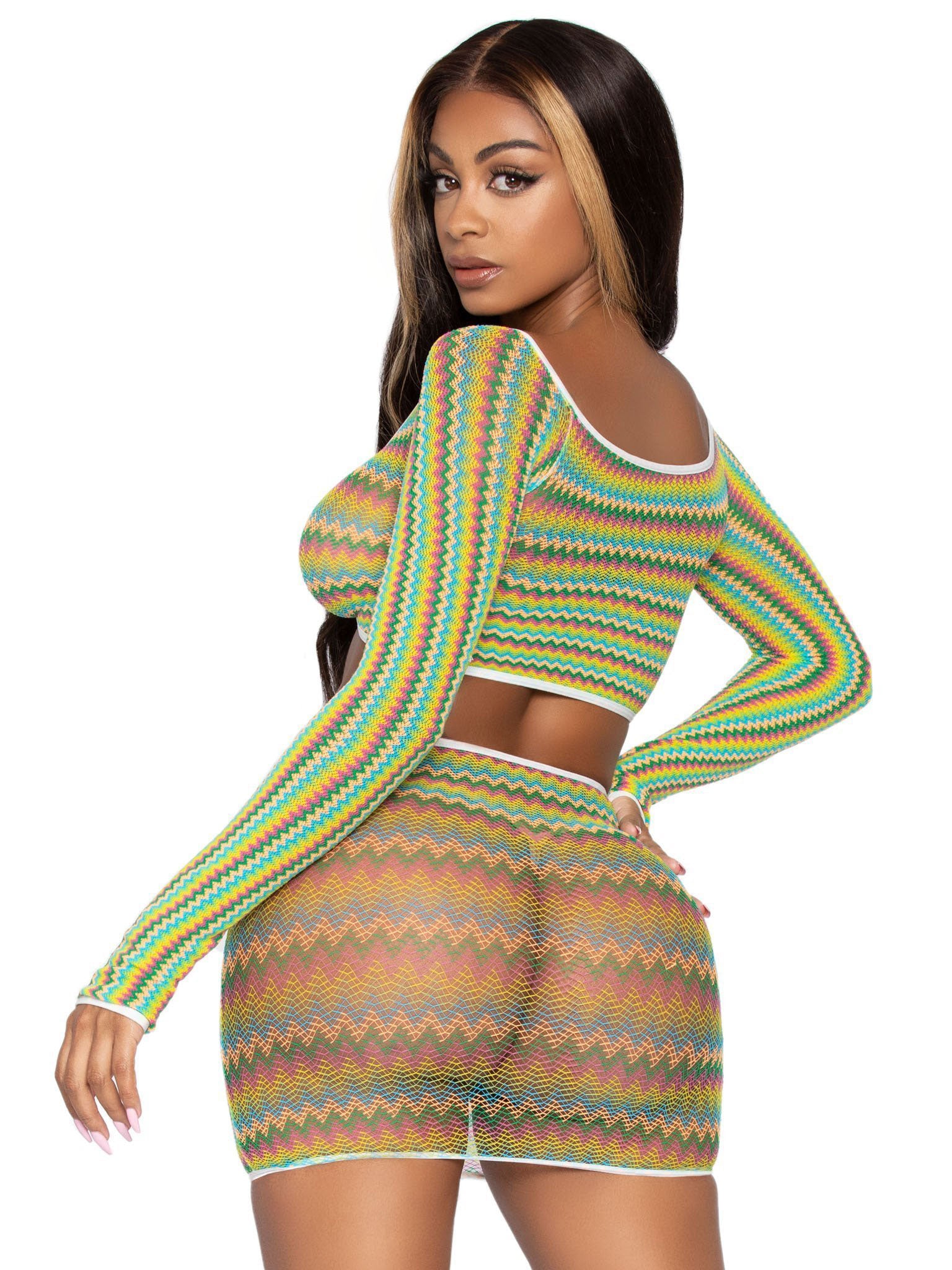 Leg Avenue 2 Pc Zig Zag Net Crop Top and Mini Dress Set – Green