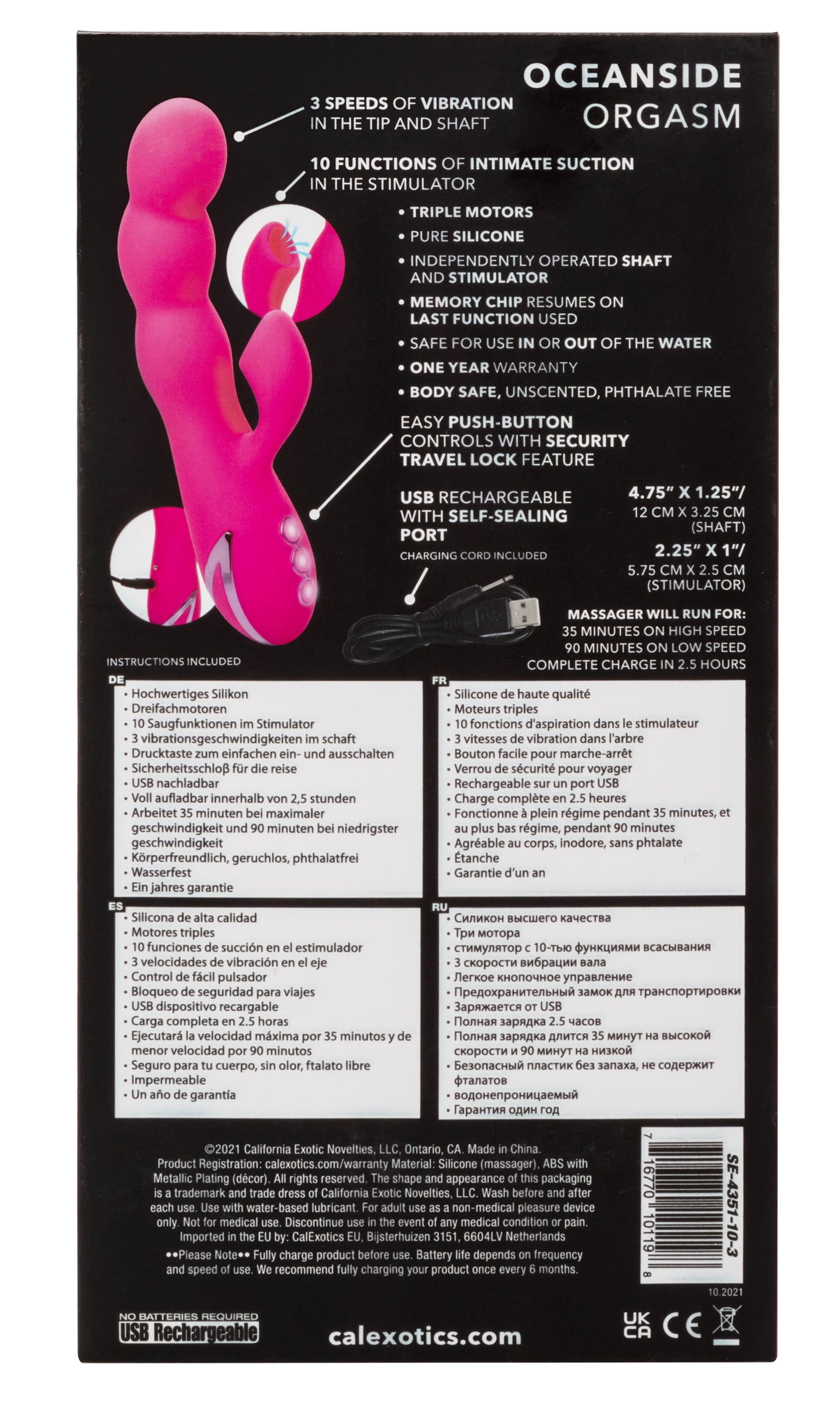 California Dreaming Oceanside Orgasm Massager – Pink with Multi-Function Suction and Vibration