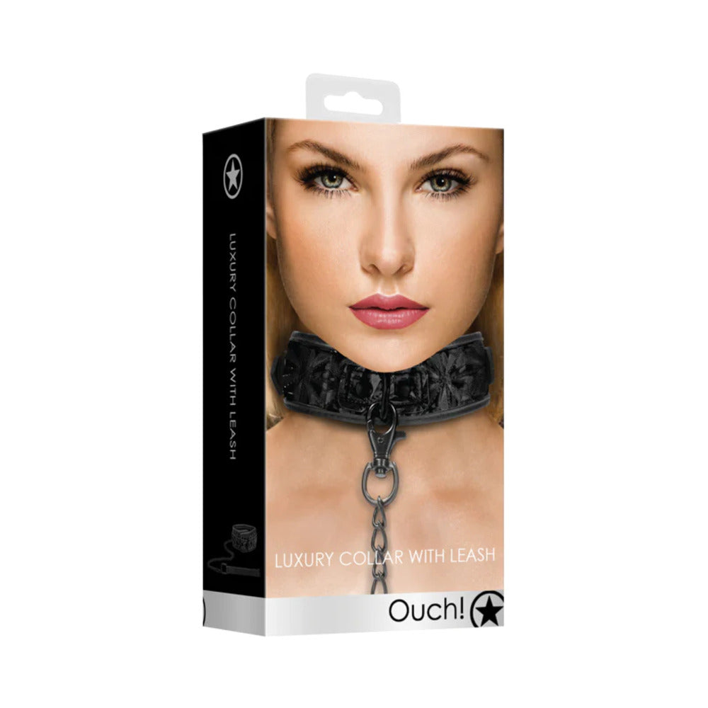 Ouch! Luxury Adjustable Collar with Leash – Black