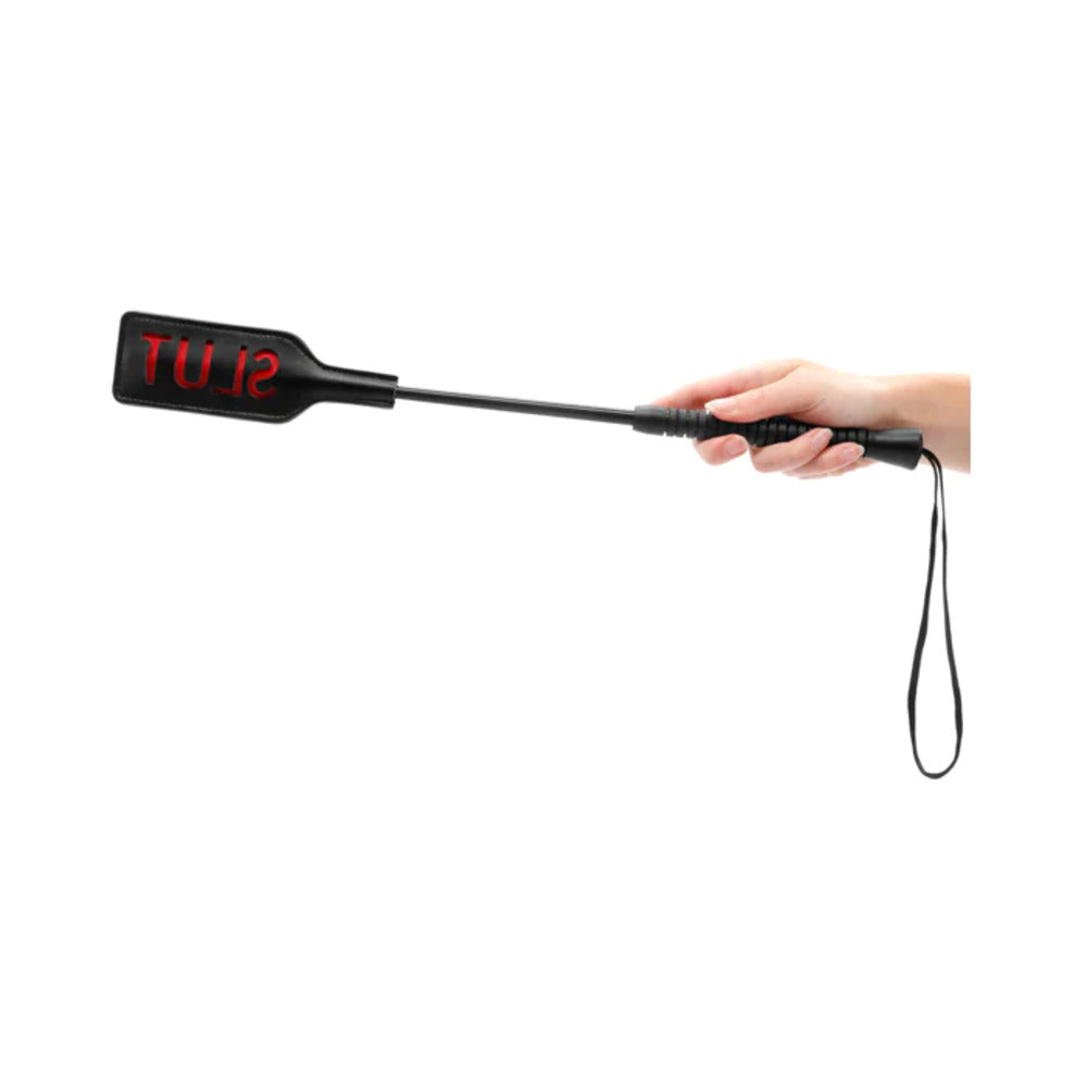 Ouch! SLUT Crop – Rectangular Shaped Whip – Black – Large