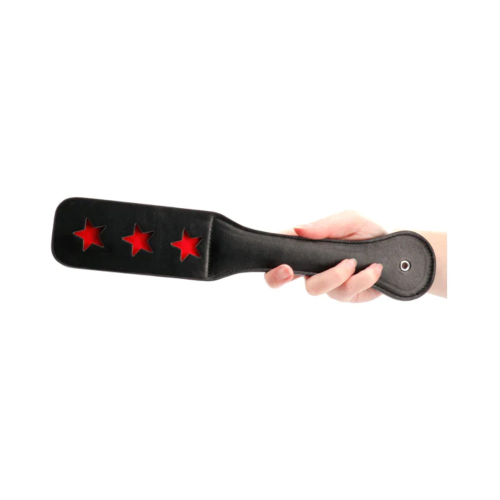 Ouch! Star Pattern Paddle - Black - Firm Leather Spanking Paddle
