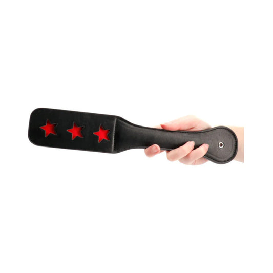 Ouch! Star Pattern Paddle - Black - Firm Leather Spanking Paddle