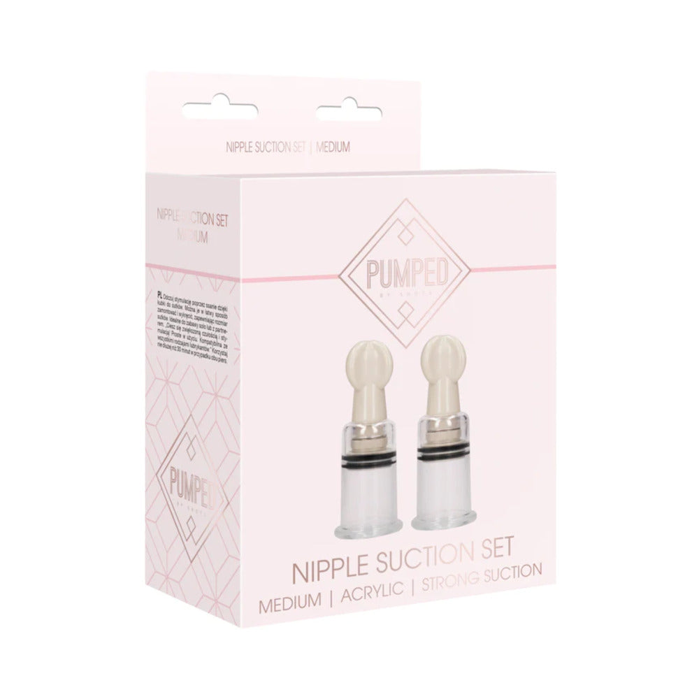 Pumped Nipple Suction Set Medium - Transparent Nipple Cups - Rose Gold