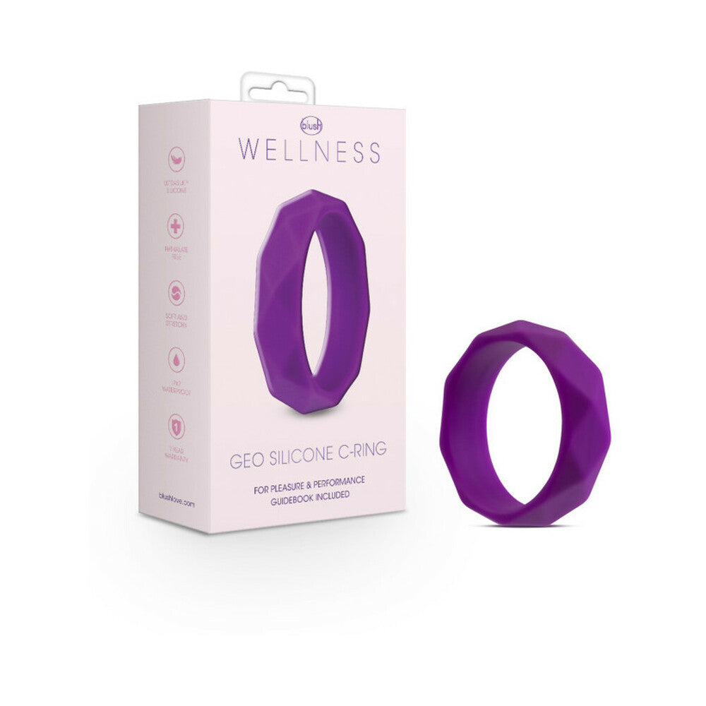 Blush Wellness Geo Silicone Cockring – Purple – Stretchy Design for Extended Play