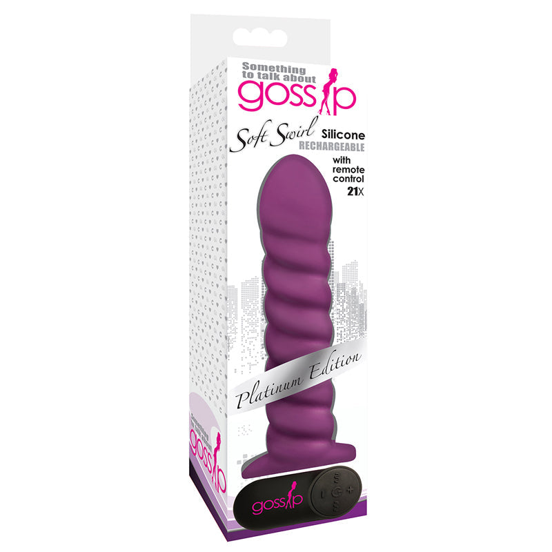 Gossip Soft Swirl Rechargeable Remote-Controlled Silicone Vibrating Dildo - Violet