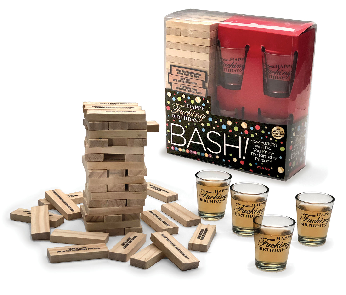 Little Genie Happy Fucking Birthday Bash Stacking Game with Shot Glasses – Multi-Color