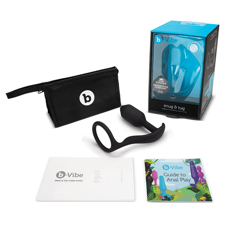 b-Vibe Snug & Tug Weighted Silicone Anal Plug with Cockring – Black