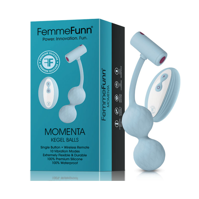FemmeFunn Momenta Rechargeable Remote-Controlled Silicone Kegel Balls – Light Blue