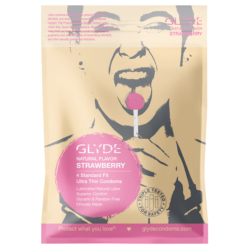 Glyde Ultra Organic Strawberry Flavored Condom - 4 Pack