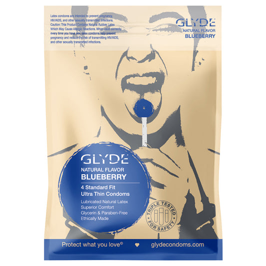 Glyde Ultra Organic Blueberry Flavored Condom 4pk – Ultra-Thin, Natural