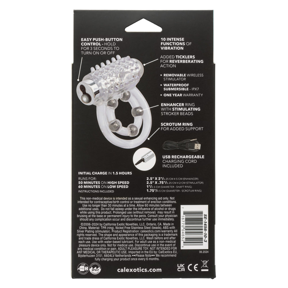 CalExotics Maximus Enhancement Ring with Stroker Beads – Clear