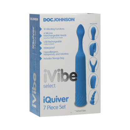 Doc Johnson iVibe Select iQuiver Petite Vibrator with 6 Interchangeable Heads - Periwinkle Blue