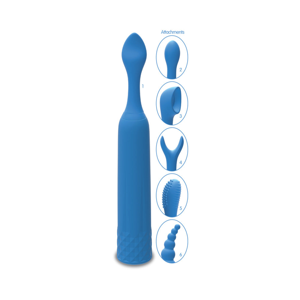 Doc Johnson iVibe Select iQuiver Petite Vibrator with 6 Interchangeable Heads - Periwinkle Blue