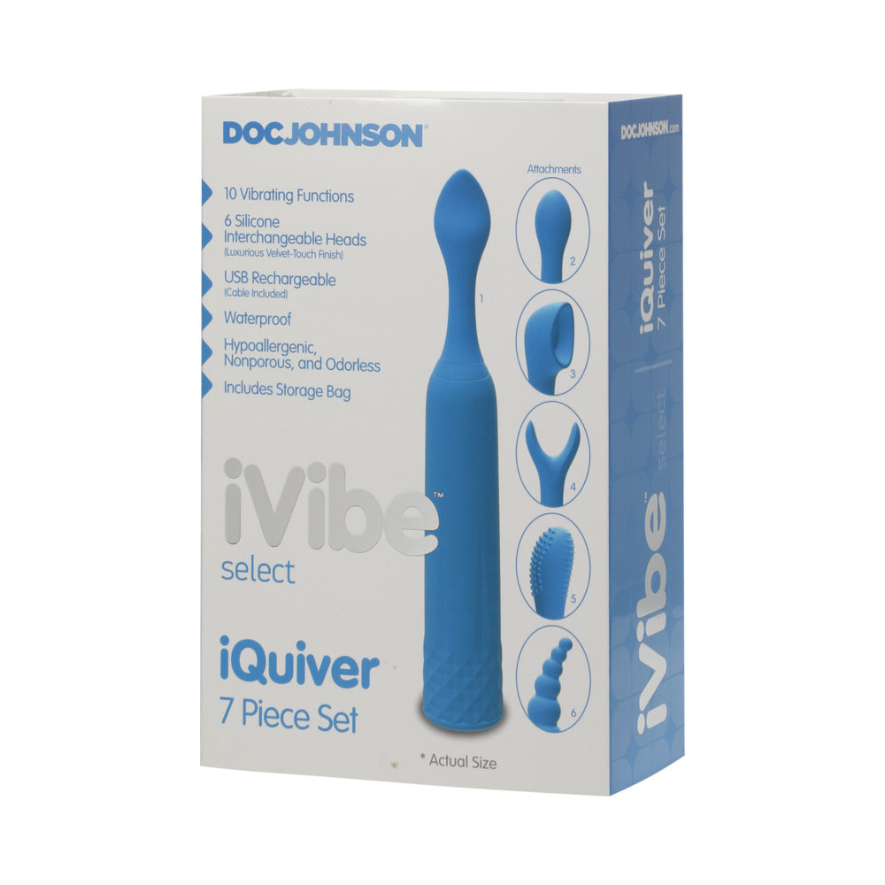 Doc Johnson iVibe Select iQuiver Petite Vibrator with 6 Interchangeable Heads - Periwinkle Blue