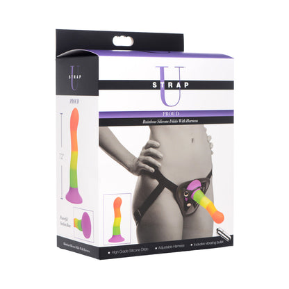 XR Brands Proud Rainbow Silicone Dildo with Harness and Vibrating Bullet